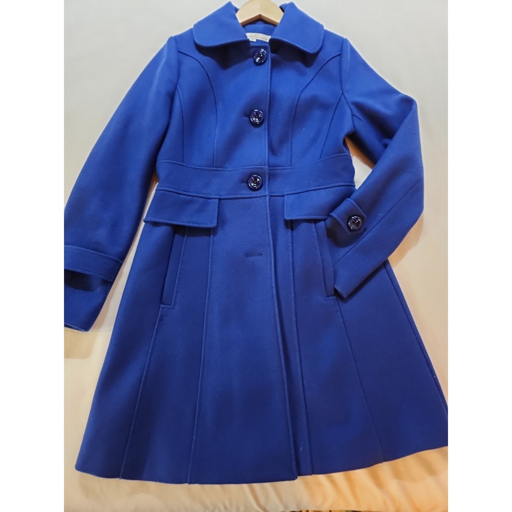 Kenneth Cole New York Royal Blue Wool Blend Fit Flare Peacoat Coat Womens 6
